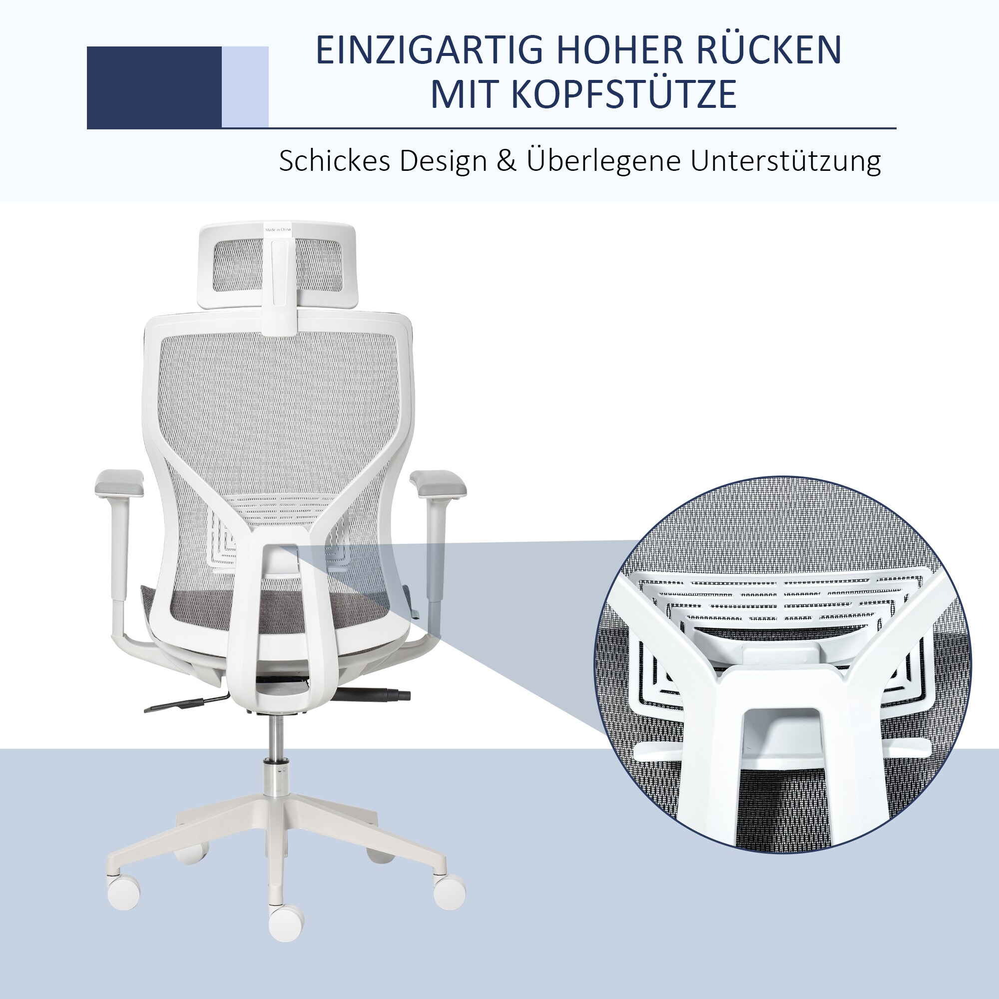 Vinsetto Bürostuhl ergonomisch geformt, high-end gaslift Grau 67 x 65 x 120-128 cm (BxTxH)
