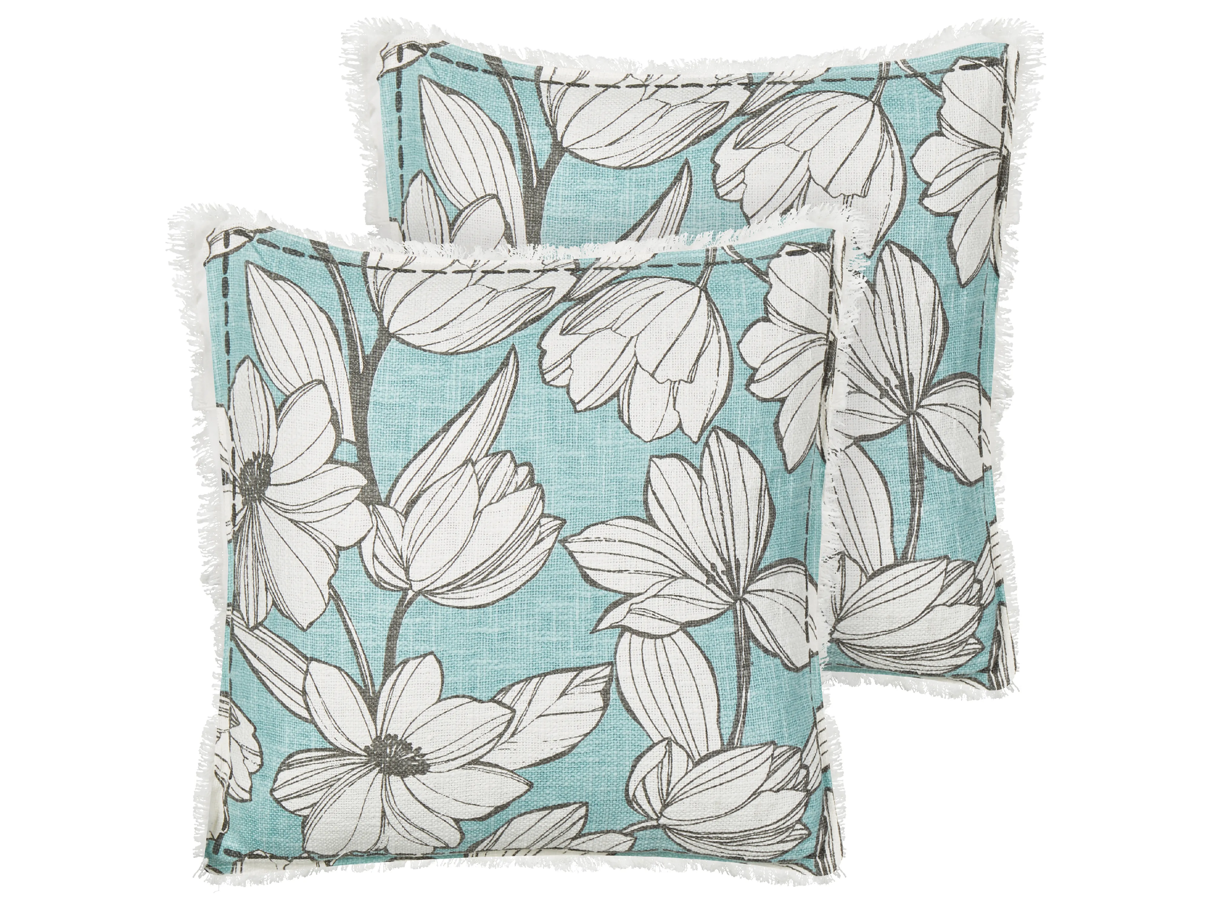 Set van 2 sierkussens CYANOTIS Katoen 45 x 45 cm Lichtblauw bloempatroon