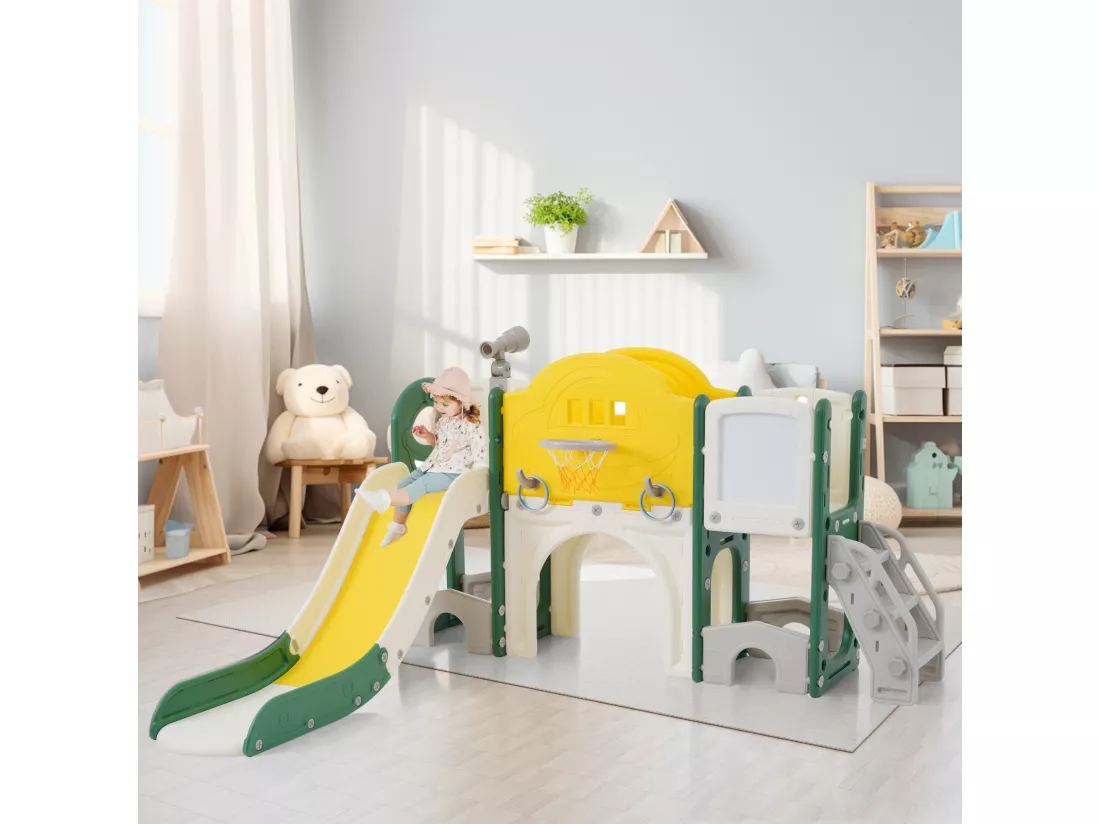 Jouet d'escalade pour enfants 10 en 1 avec toboggan, autoportant, escalade, jeu de forage, gris