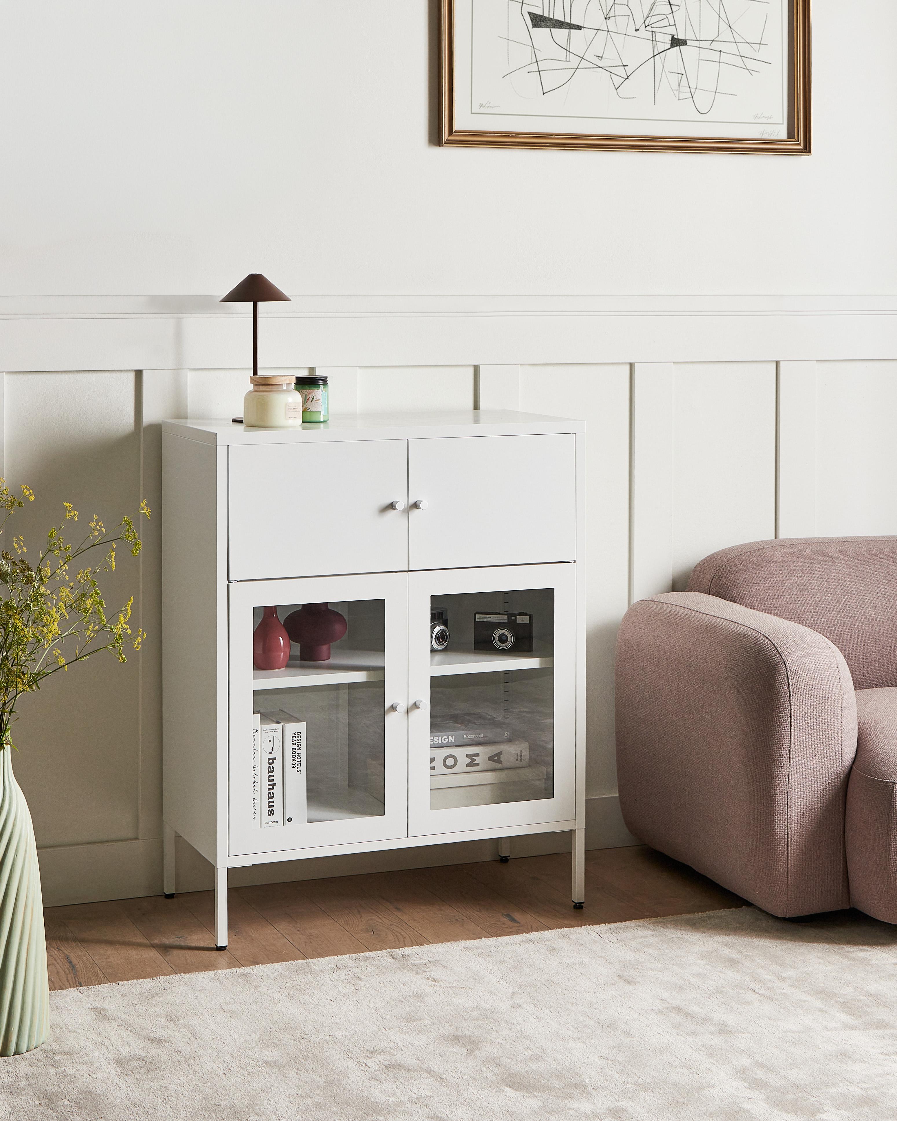 Dressoir met glazen deuren ESHOLT Metaal 80 cm Wit