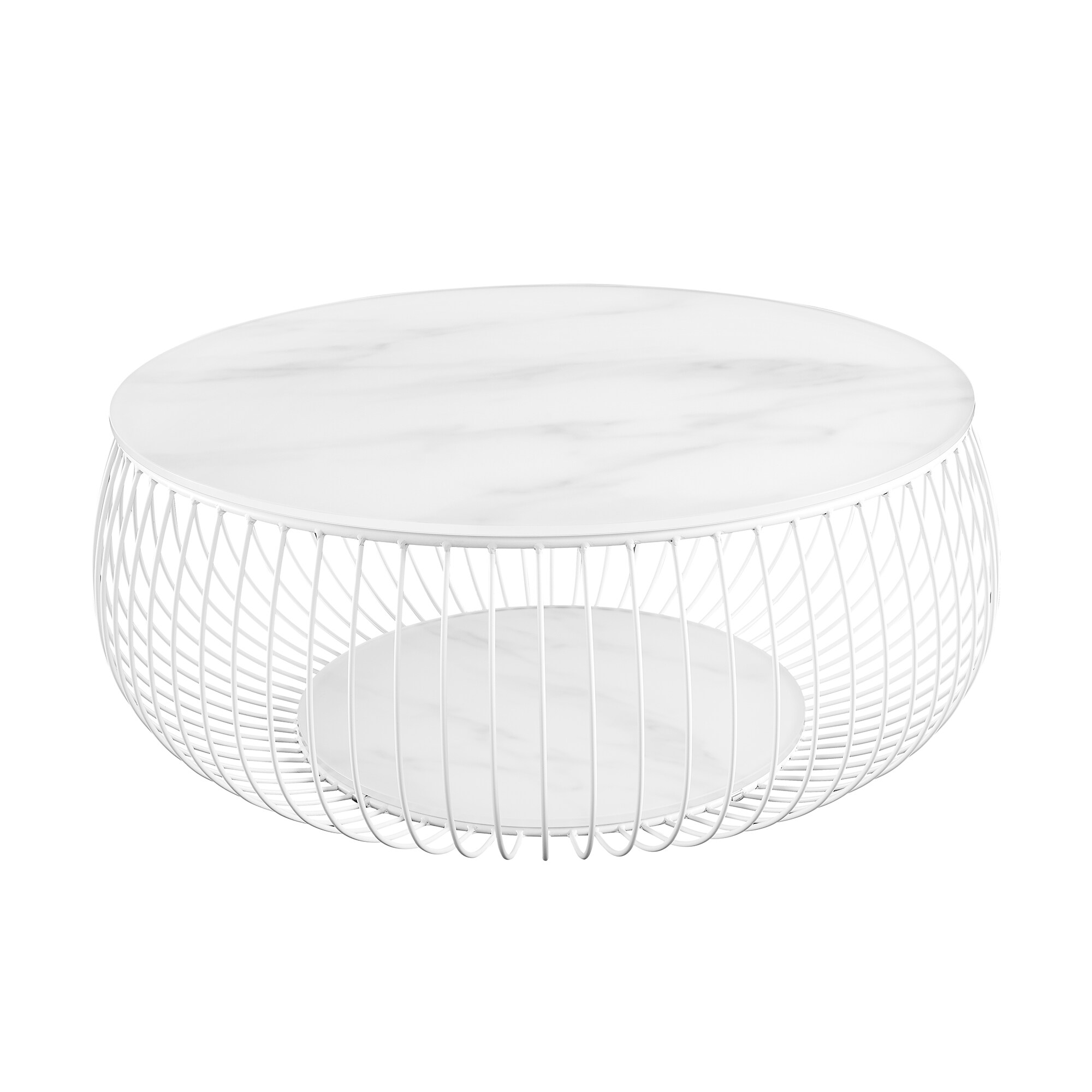 Couchtisch Ø 86cm Weiß Glas Sofatisch Beistelltisch Wohnzimmertisch Tisch