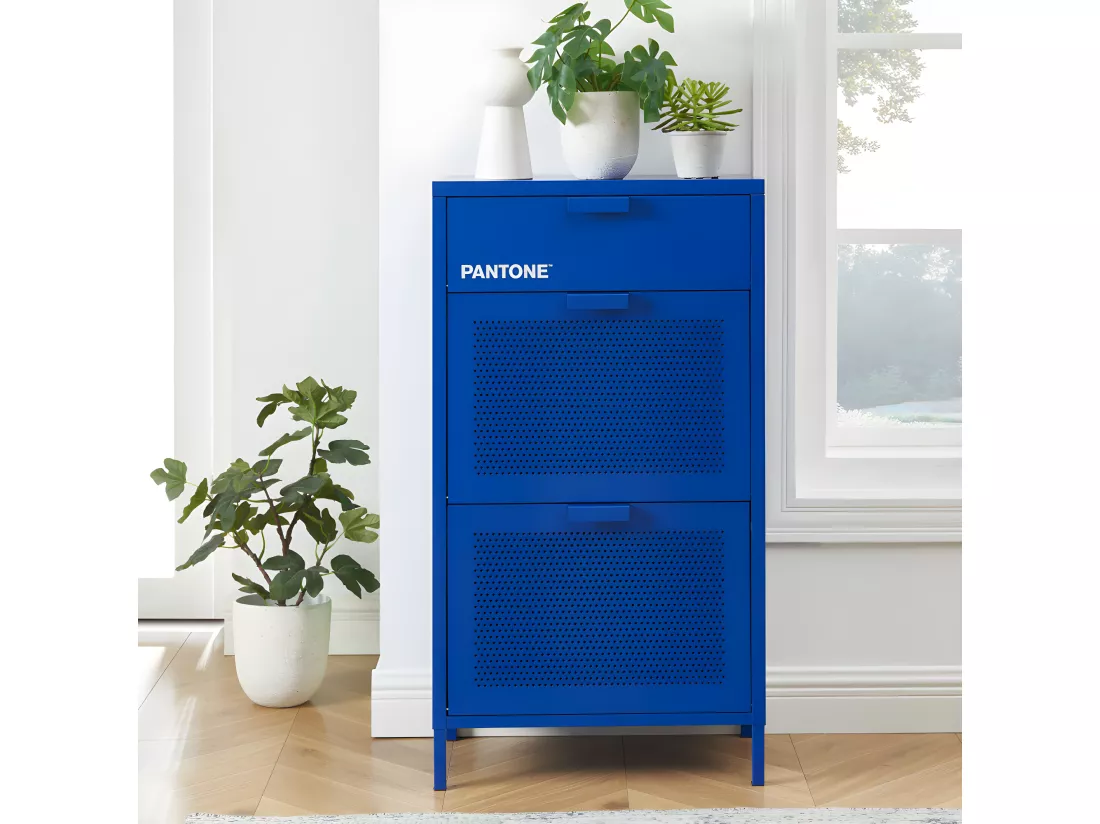 Nino - Meuble à chaussures 2 portes 1 tiroir en métal PANTONE L55cm - Bleu électrique