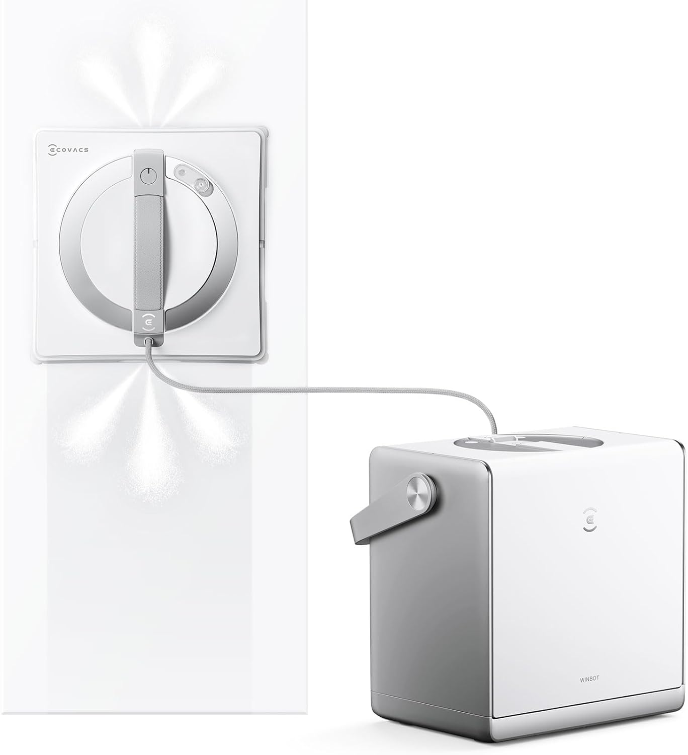 ECOVACS WINBOT W2S Omni Fensterputzroboter mit Multifunktionsstation, intelligenter Bis-an-den-Rand-Reinigung mit TruEdge™, Aufladen während des Betriebs, DREI Wasserdüsen, 12-stufigem Schutz