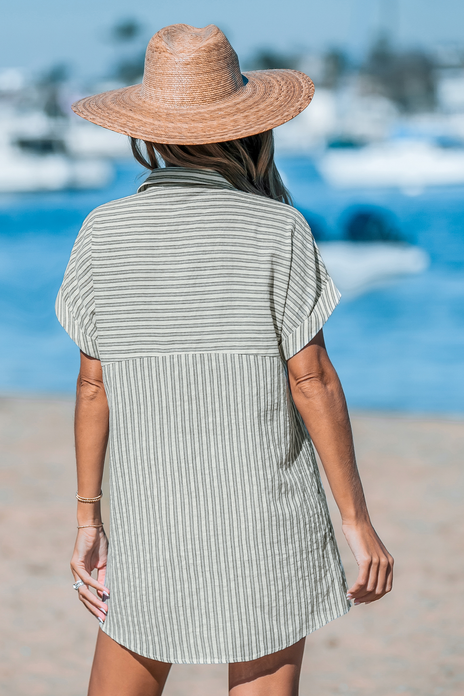 Robe cover up en pur coton mini avec col chemise à rayures