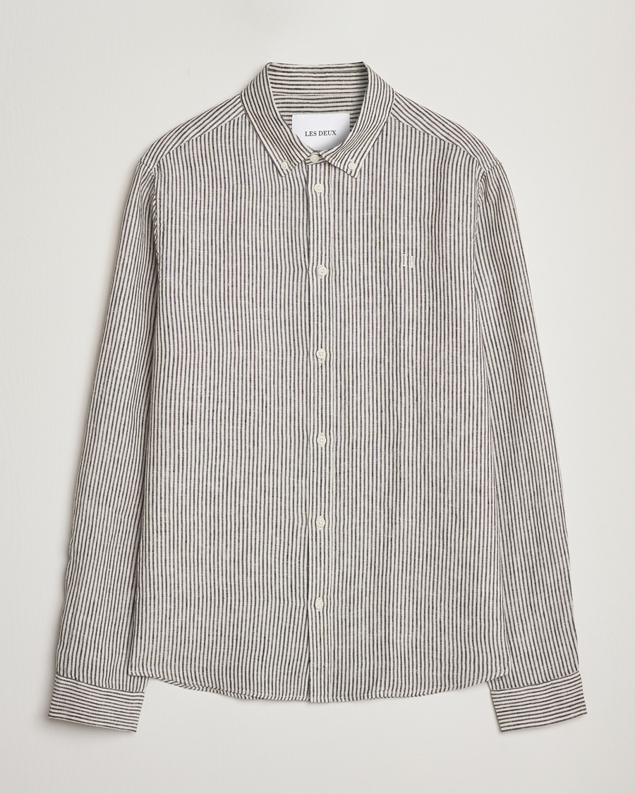 Les Deux Konrad Striped Linen Shirt Black
