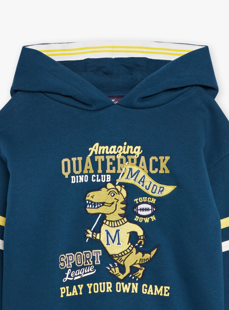Sweat à capuche bleu pétrole et jaune