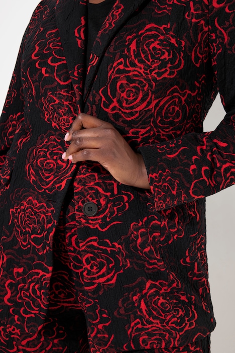 Jacquard-Jerseyblazer, Reverskragen, florales Design