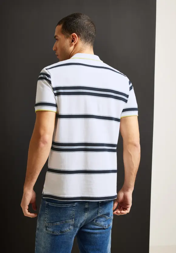 Gestreiftes Piqueé Poloshirt - White