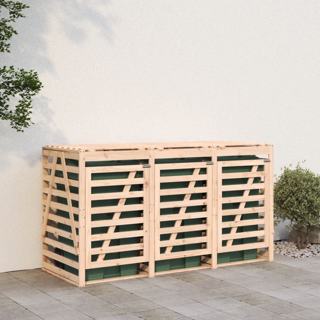 Abri pour poubelle triple sur roulettes bois massif de pin