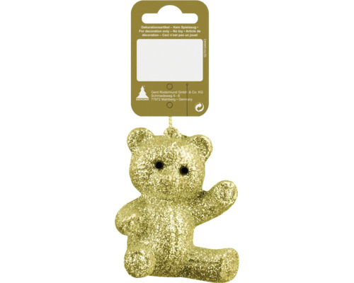 Kerstboomversiering beer, kunststof, 7 cm, goud glitter