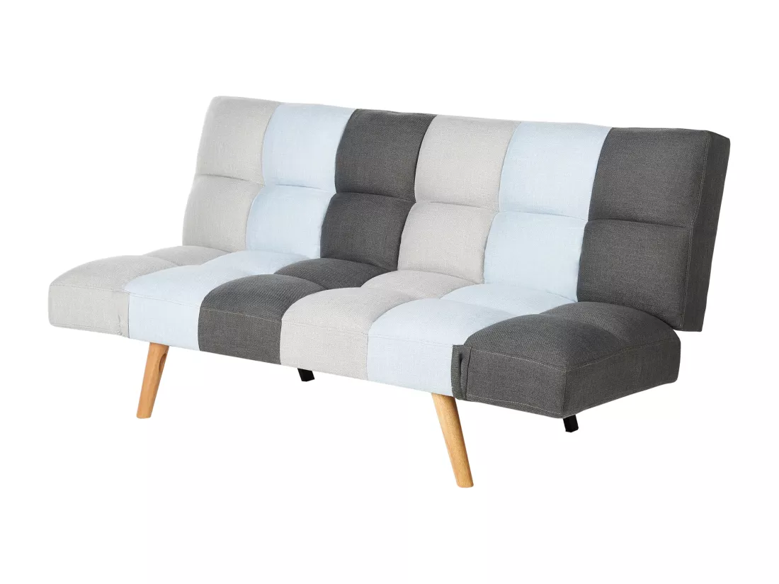 Canapé convertible 3 places en tissu gris et bleu INGARO