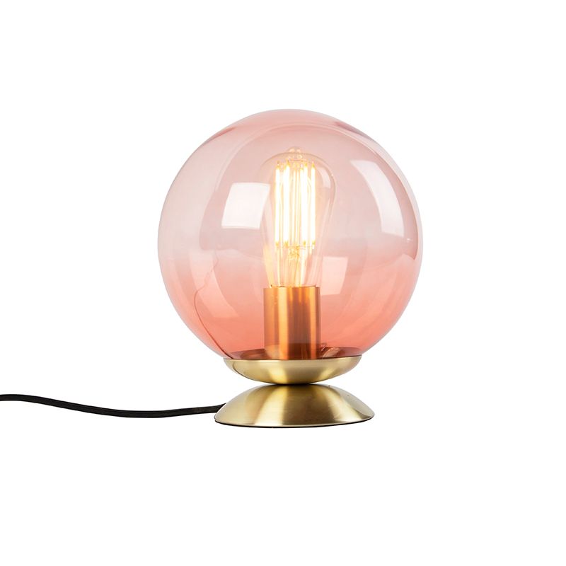 Art deco tafellamp messing met roze glas - Pallon
