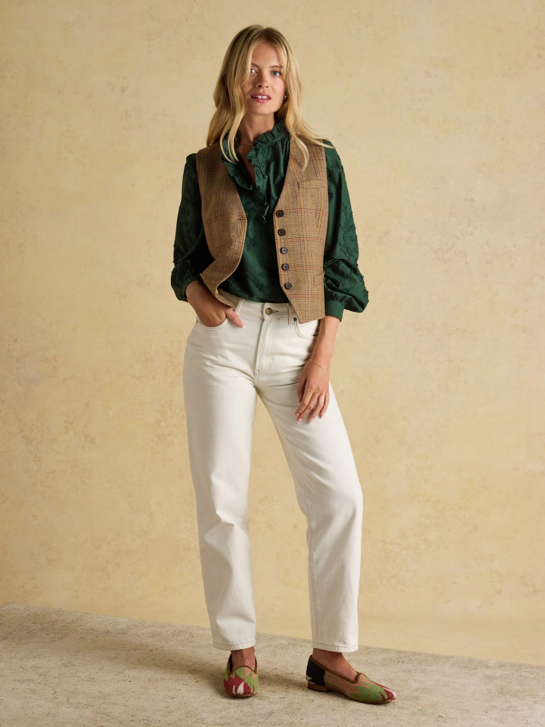 Joules Melanie Embroidered Ruffle Blouse
