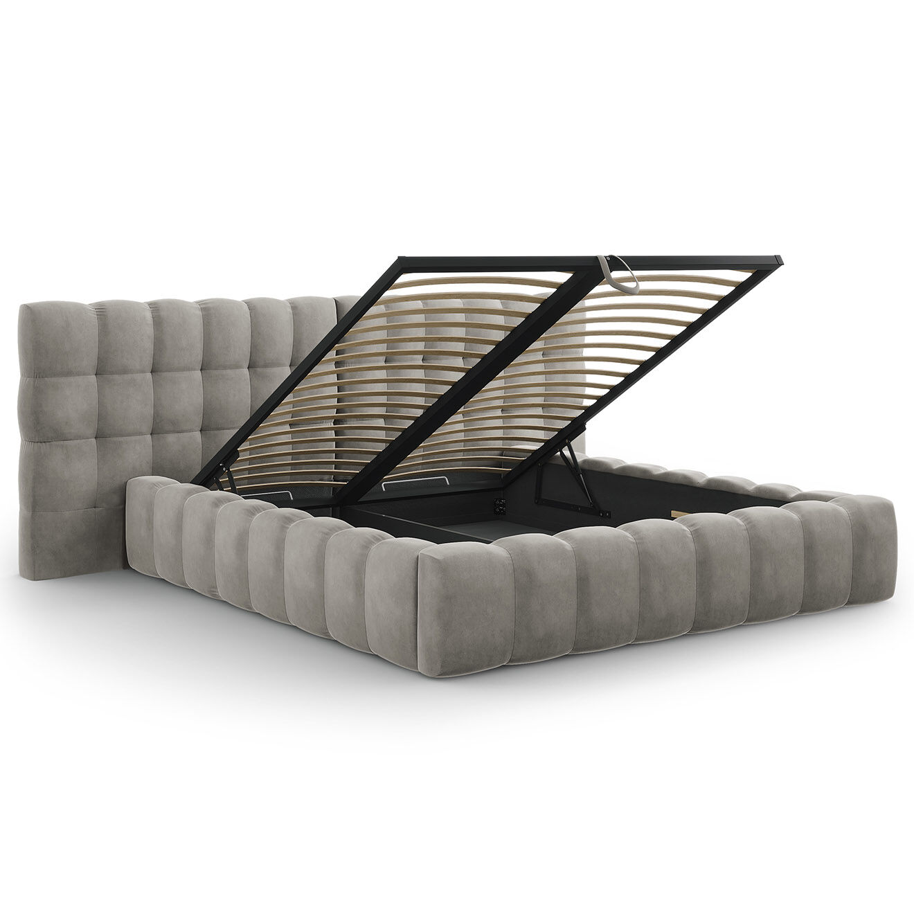 Cosmopolitan Design Lit avec coffre de rangement Bali Velours gris clair - 180x200 cm