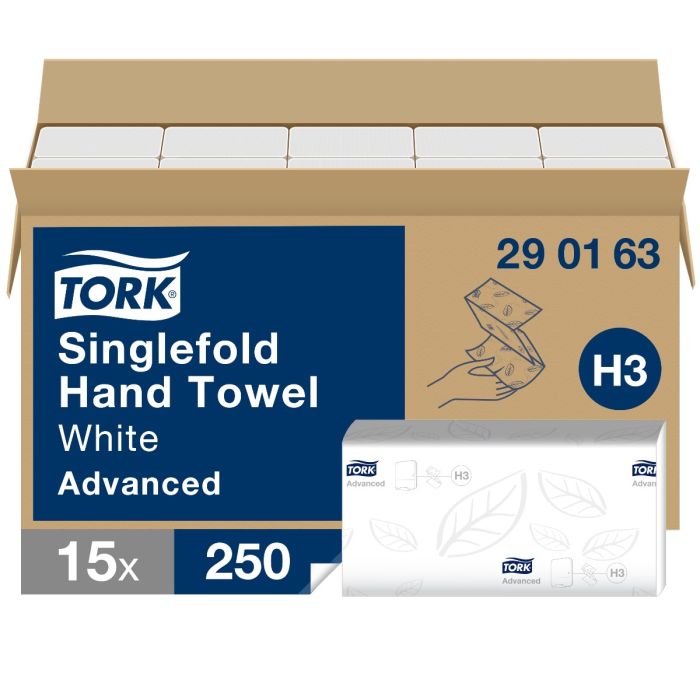 Tork 290163 H3 Z gevouwen papieren handdoeken Advanced H3 groot zacht 2laags wit (290163)