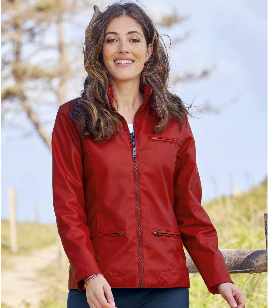 Veste Simili Cuir Rouge