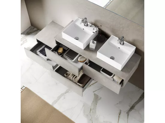 Ensemble de salle de bain double vasque 8 pièces ASTRA havane