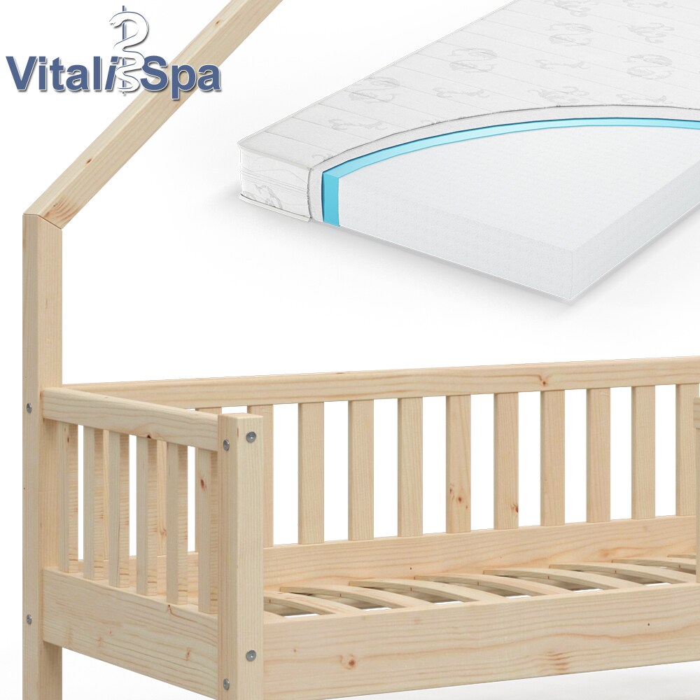 VitaliSpa Hausbett Kinderbett Spielbett Noemi 70x140cm inkl. Matratze natur