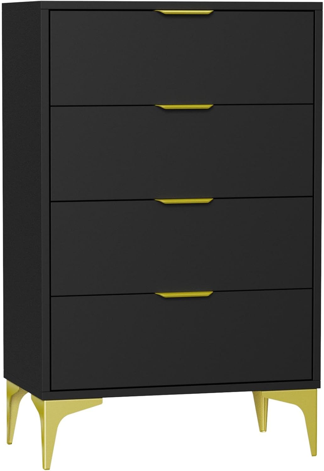 4 Schubladen Kommode, Kommode für Schlafzimmer, Kommode mit 4 Schubladen, Schubladenschrank Schmal für Wohnzimmer, Schlafzimmer,Arbeitszimmer (Schwarz)