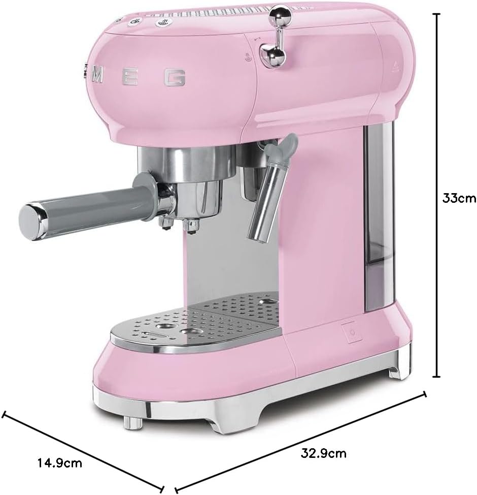 Smeg, ECF01WHEU Manual Espresso -Maschine, Cappuccino -System, Thermoblock, große Tassengehäuse und Doppelkaffeefunktion, 1 l Wassertank, kompakte Abmessungen, 1350W, Weiß