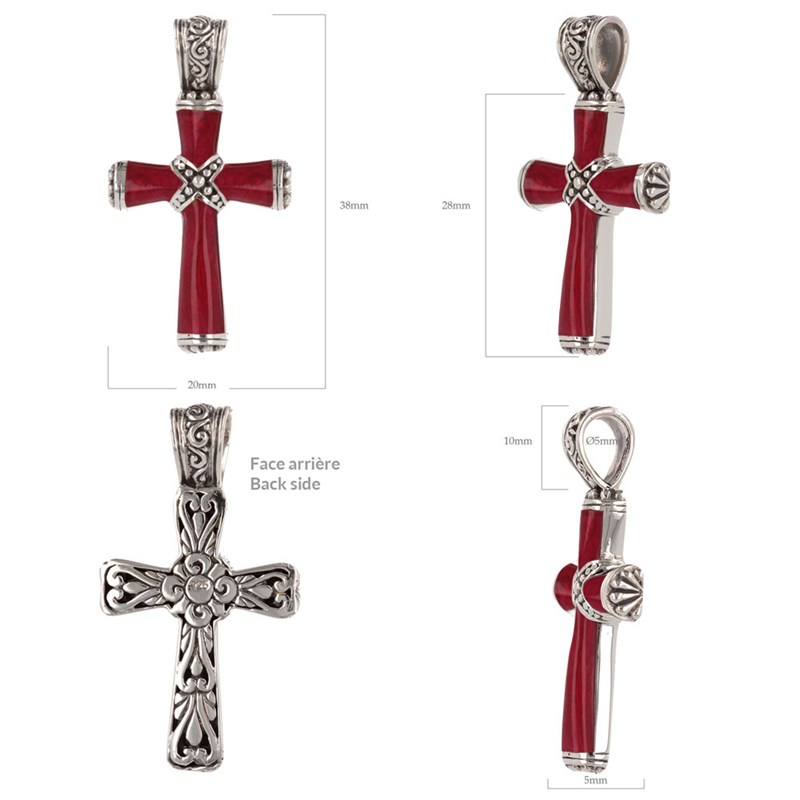 Pendentif Croix en Corail Rouge & Argent Rhodié - Symbole Sacré | Aden