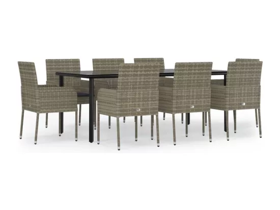 Ensemble à manger de jardin 9pcs et coussins noir et gris