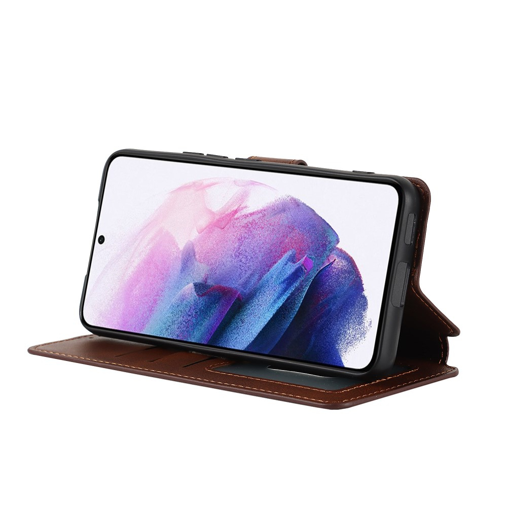 Samsung Galaxy S22 5G Leder Tasche mit Kartenfach im Retro Style - Dunkelbraun