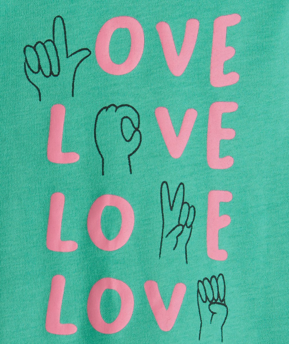 T-SHIRT BÉBÉ FILLE EN COTON BIO VERT ET MESSAGE ROSE