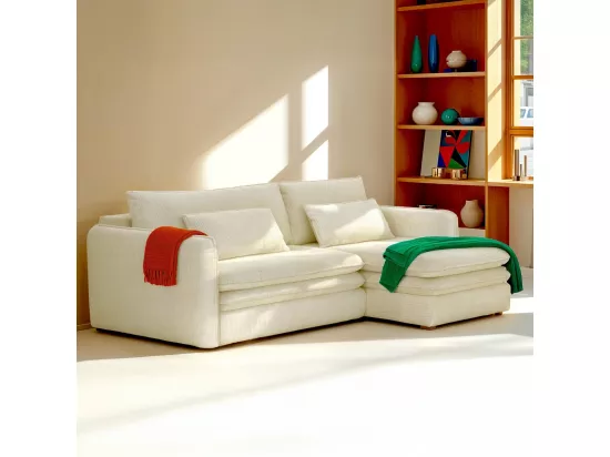 Canapé d'angle convertible réversible 3 places en velours côtelé beige - Baya
