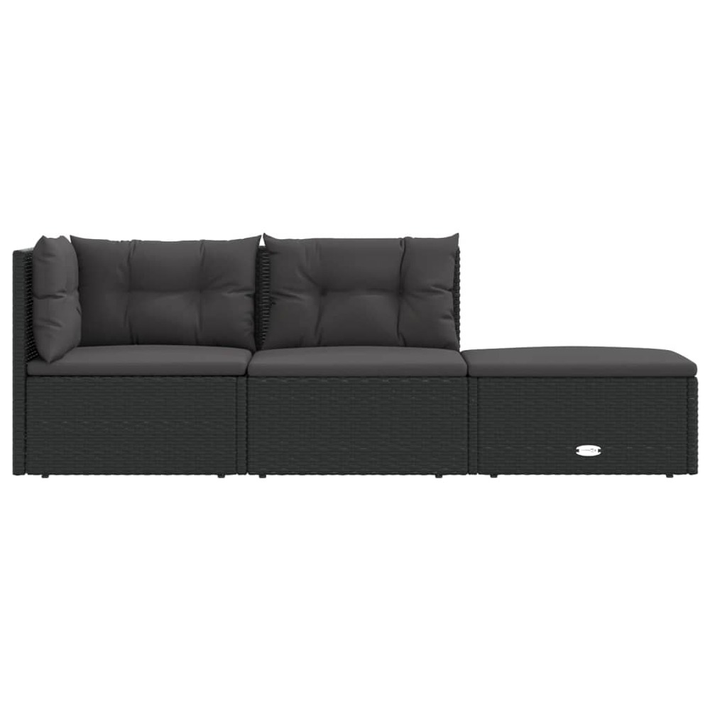 Salon de jardin meuble d'extérieur ensemble de mobilier 3 pièces avec coussins noir résine tressée