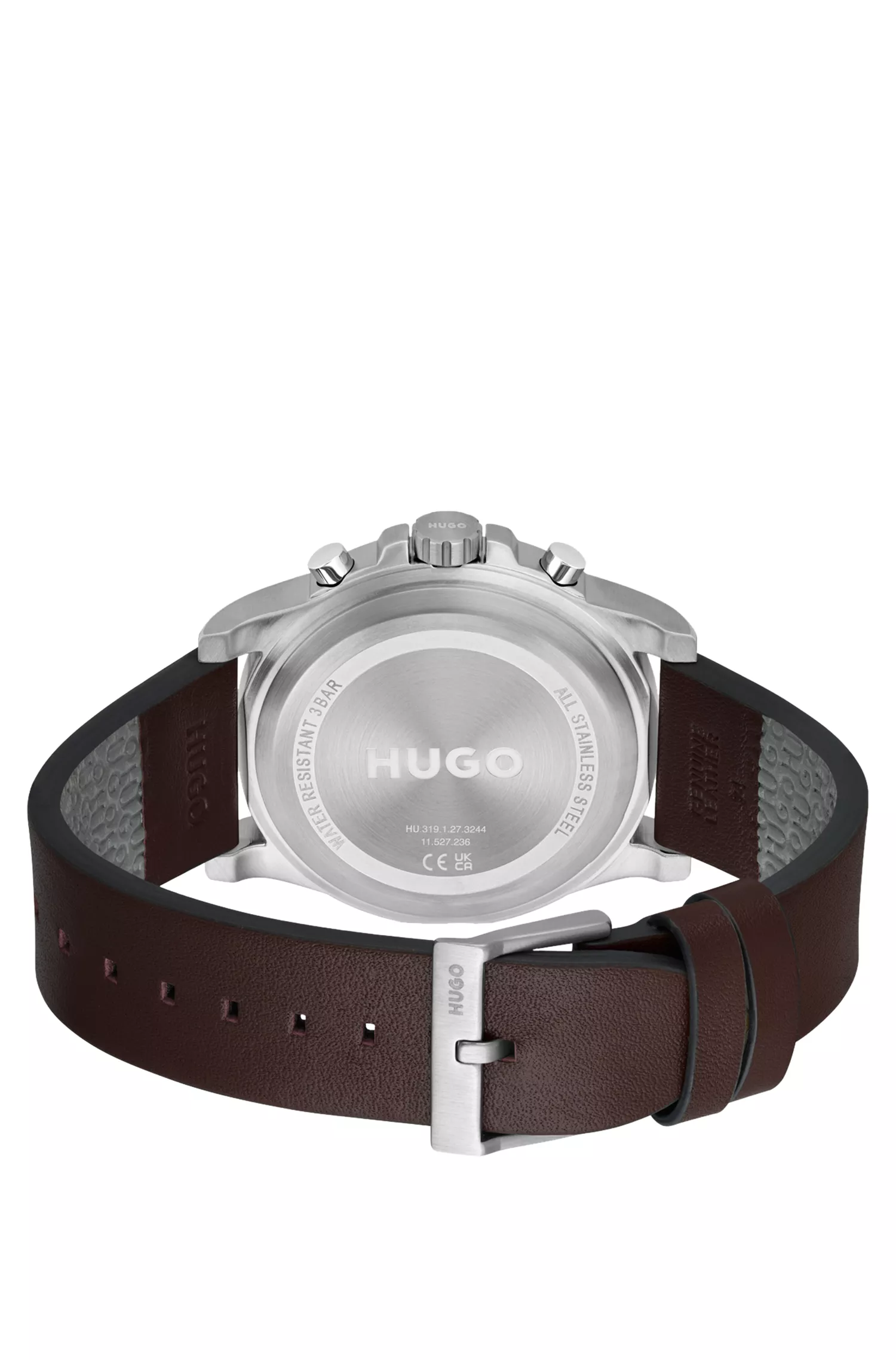 Relógio HUGO Red-Multi-eye com pulseira de couro marrom