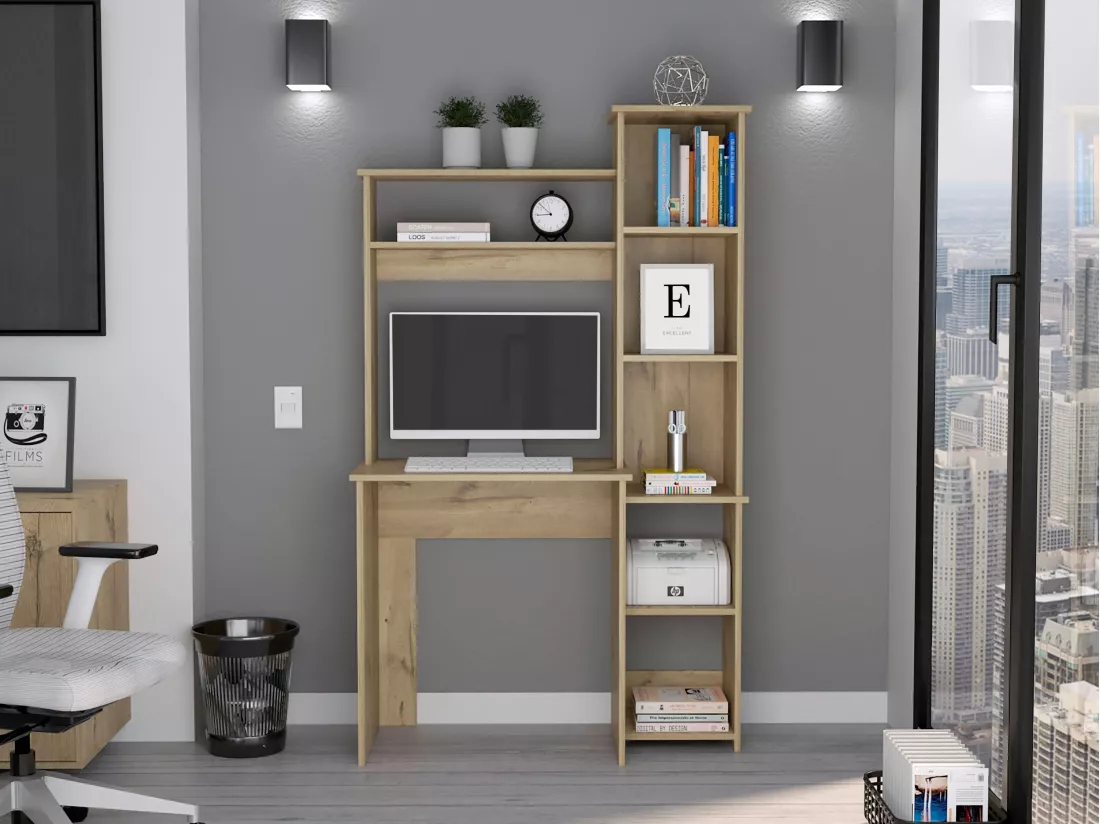 Bureau Versailles avec bibliothèque en mélamine avec 6 étagères 162.30 cm X 98.29 cm X 45.21 cm , Beige
