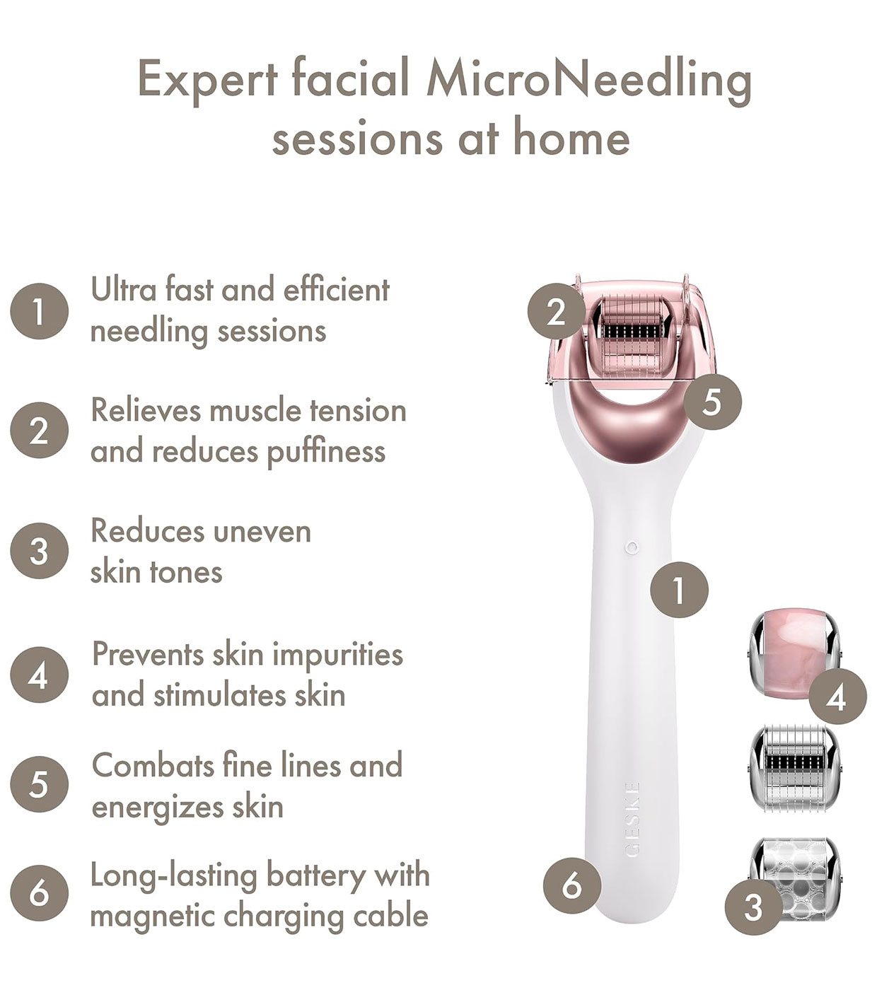 GESKE - Rolo facial de microagulhas 9 em 1 - White Rose Gold