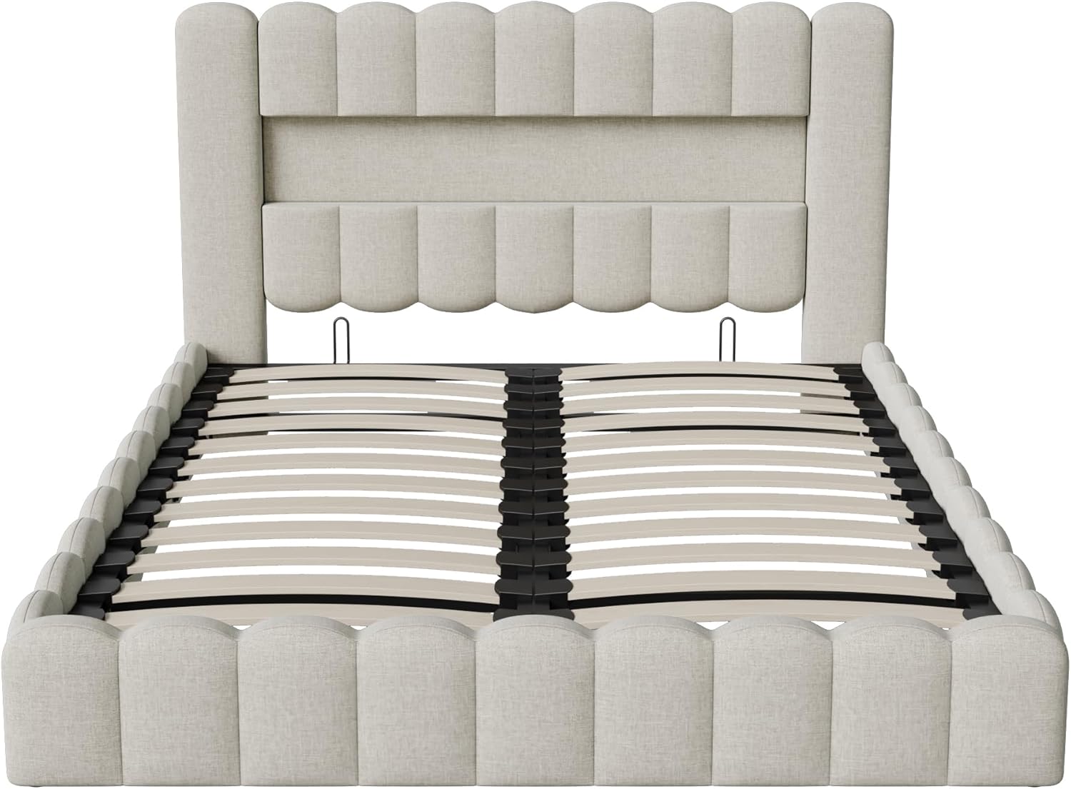 Polsterbett Bubble Bett 180x200 cm, Doppelbett Stauraumbett Jugendbett mit Bettkasten und Stauraum-Kopfteil, Funktionsbett (Weiß + Leinen, 180x200cm)