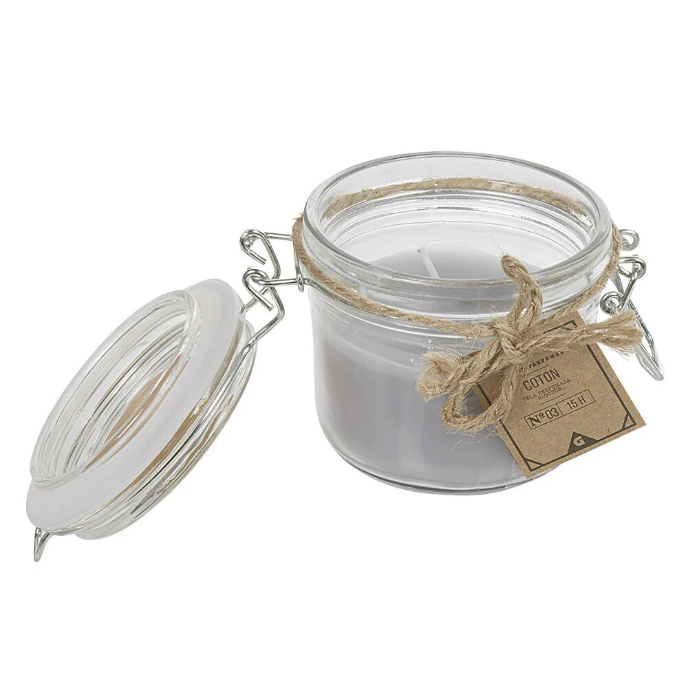 Bougie parfumée grise dans pot en verre senteur coton