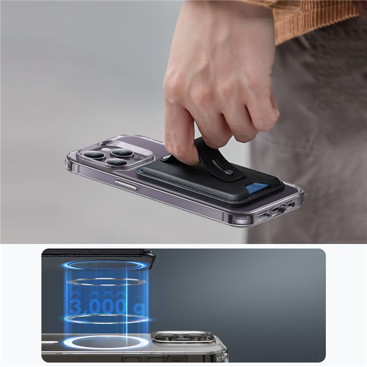 Magnetische MagSafe iPhone Vegan Leder Wallet Kreditkarten Halterung   Kickstand Aufsteller - Schwarz