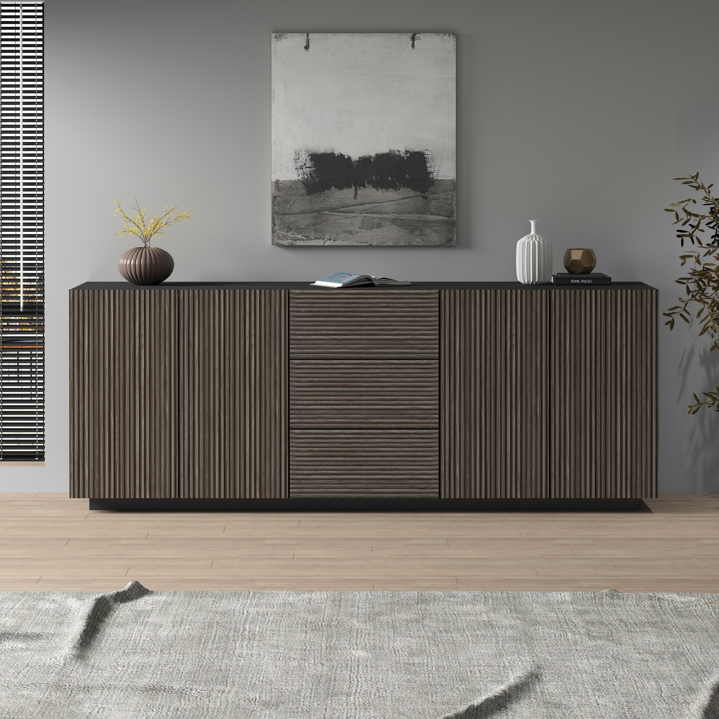 INOSIGN Sideboard »Vega Sideboard,Kommode,220 cm« mit 4 Türen und 3 Schubladen,Fronten mit Rillen-Optik