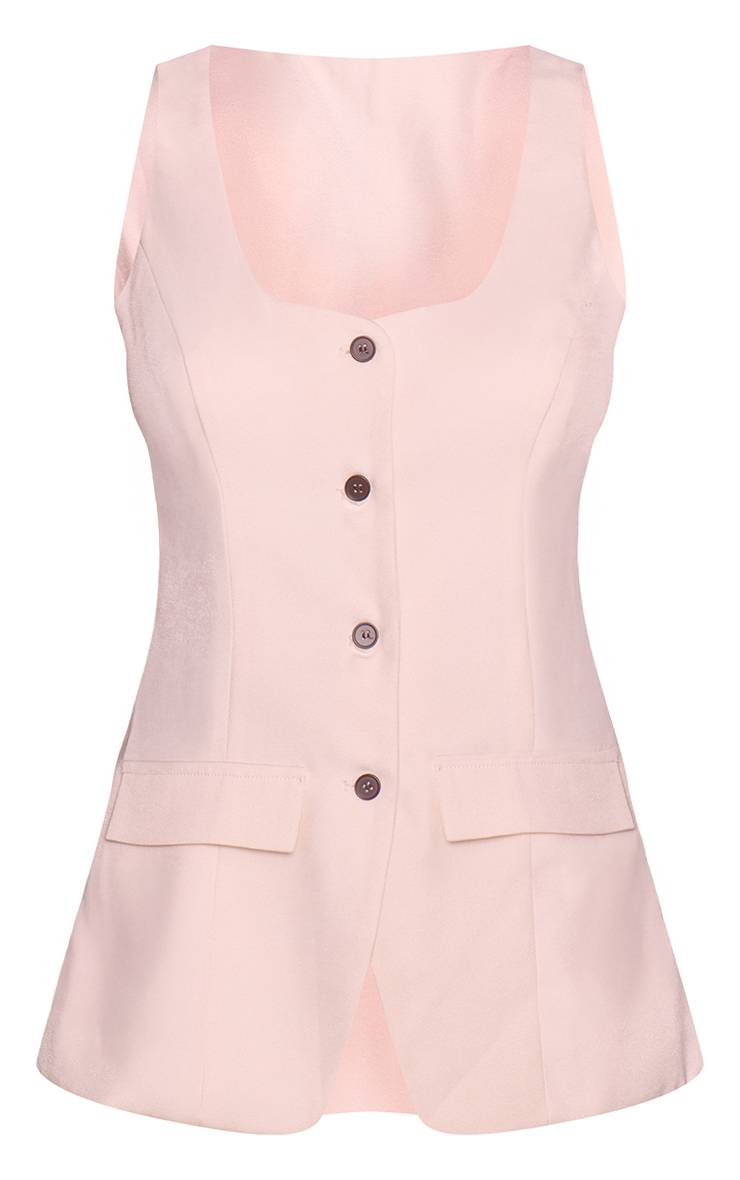 Crème Ensemble Gilet Ajusté Avec Boutons Contrastés
