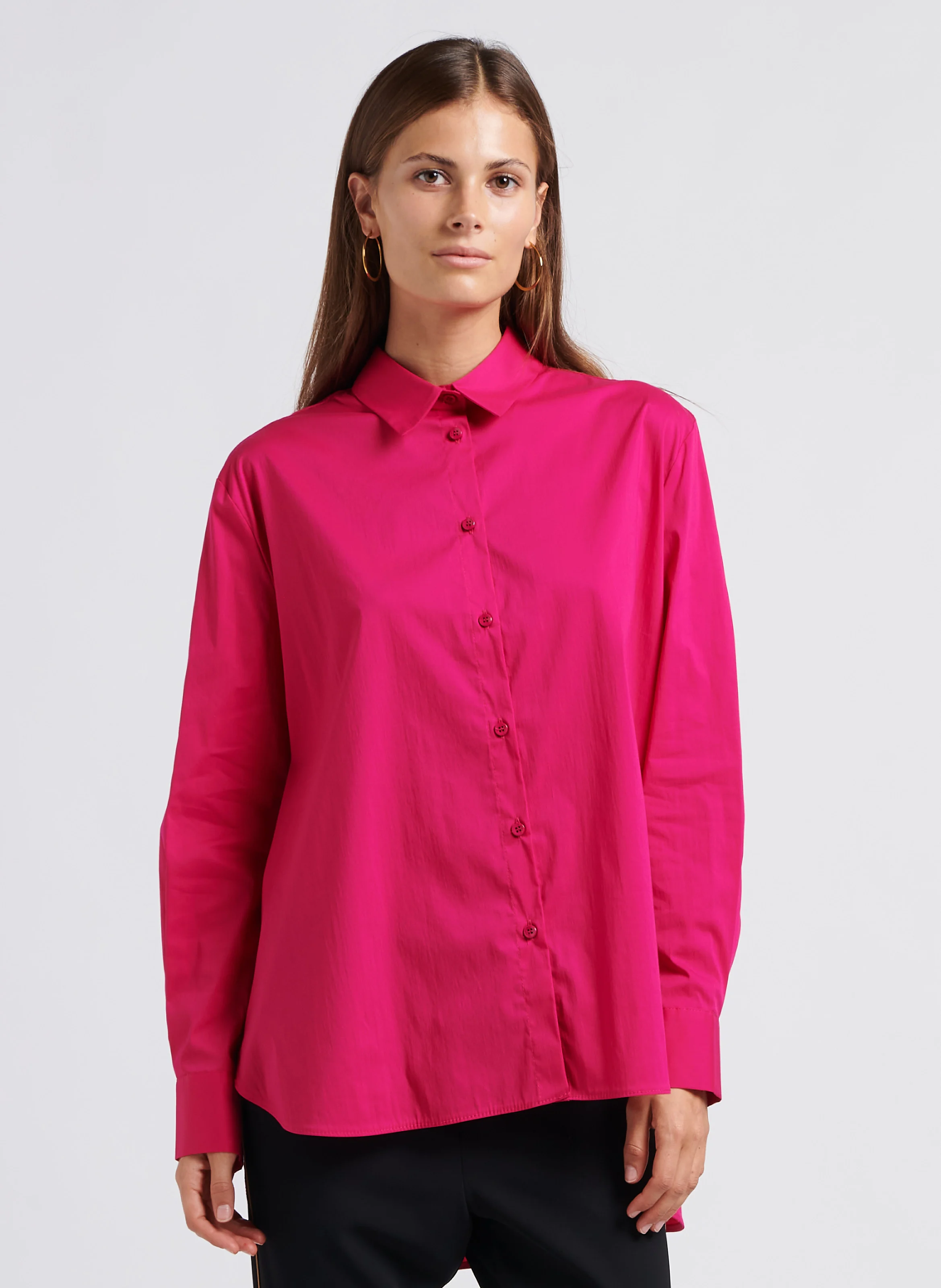 Chemise asymétrique col classique en coton mélangé | Rose