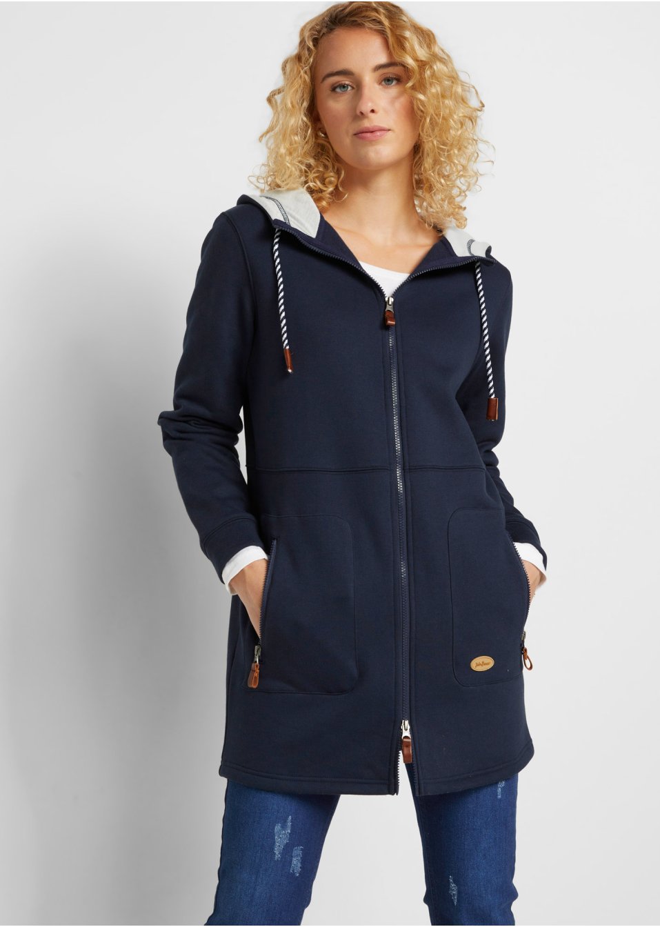 Gilet sweat long à capuche