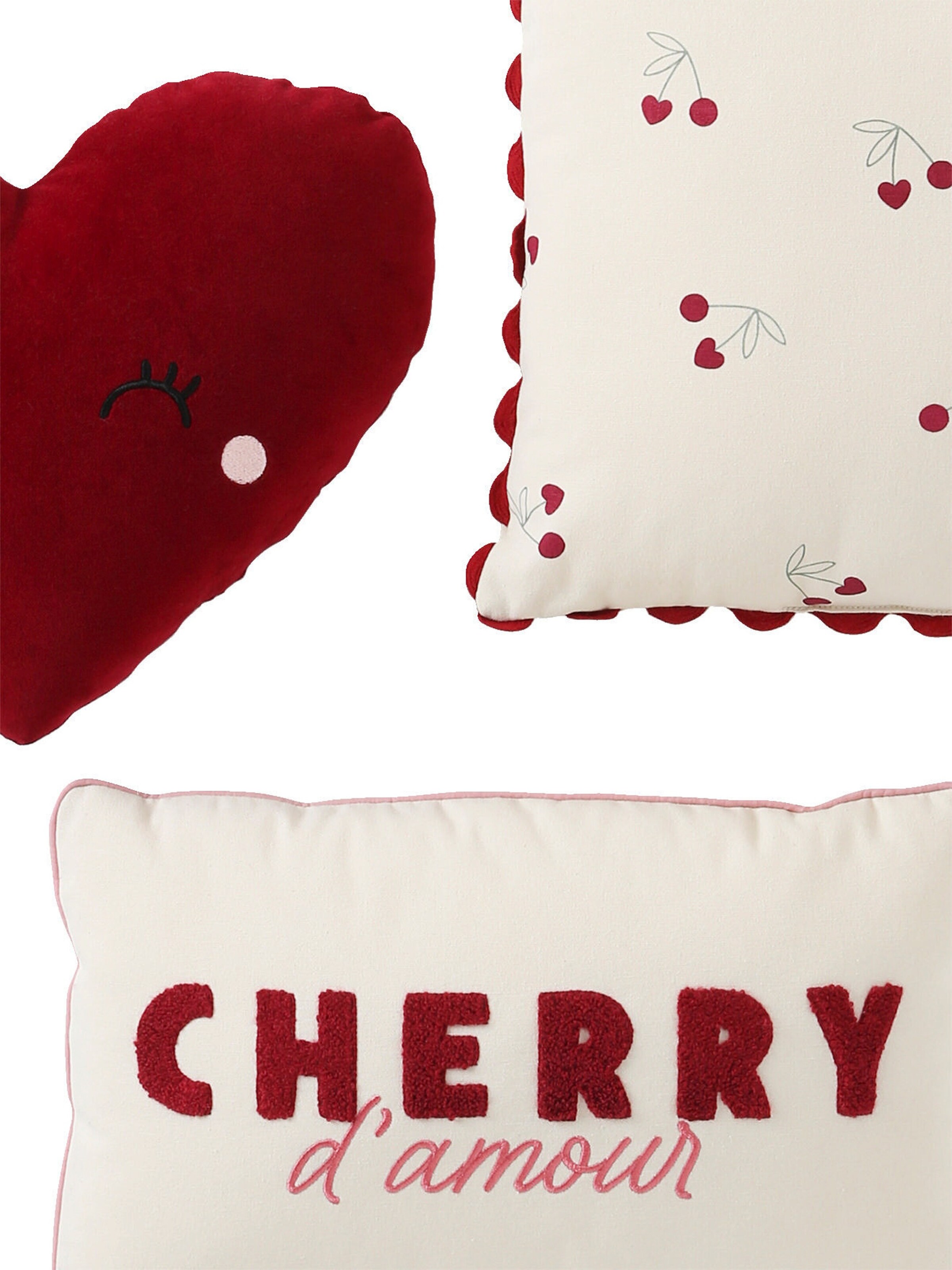 Vertbaudet 3er-Set Kinderzimmer Kissen CHERRY beige