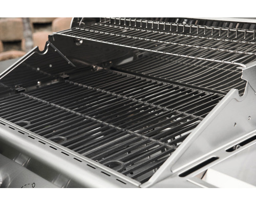 Nexgrill Evolution 4-pits gasbarbecue, zwart, inclusief zijtafel, warmhoudrek, dekselthermometer en gietijzeren grillrooster.