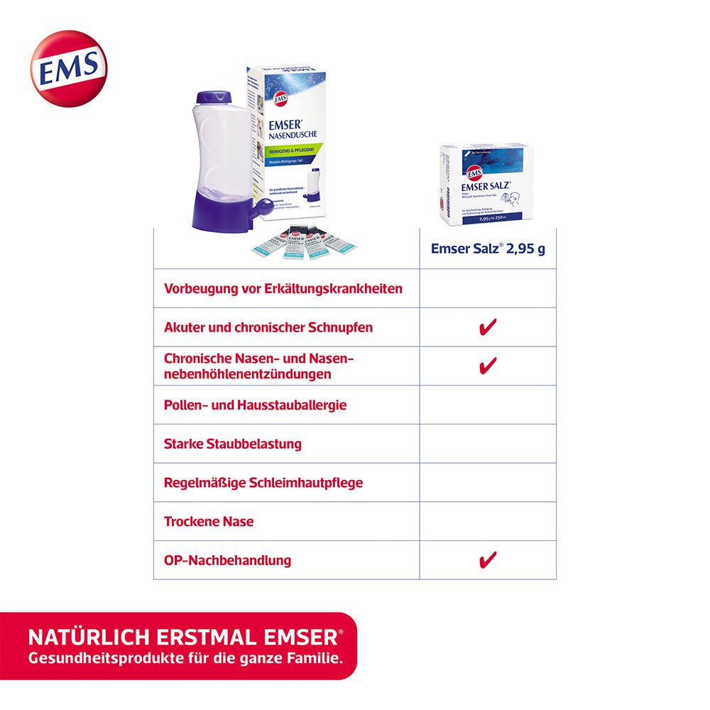 EMSER® Nasendusche mit 4 Beutel Nasenspülsalz