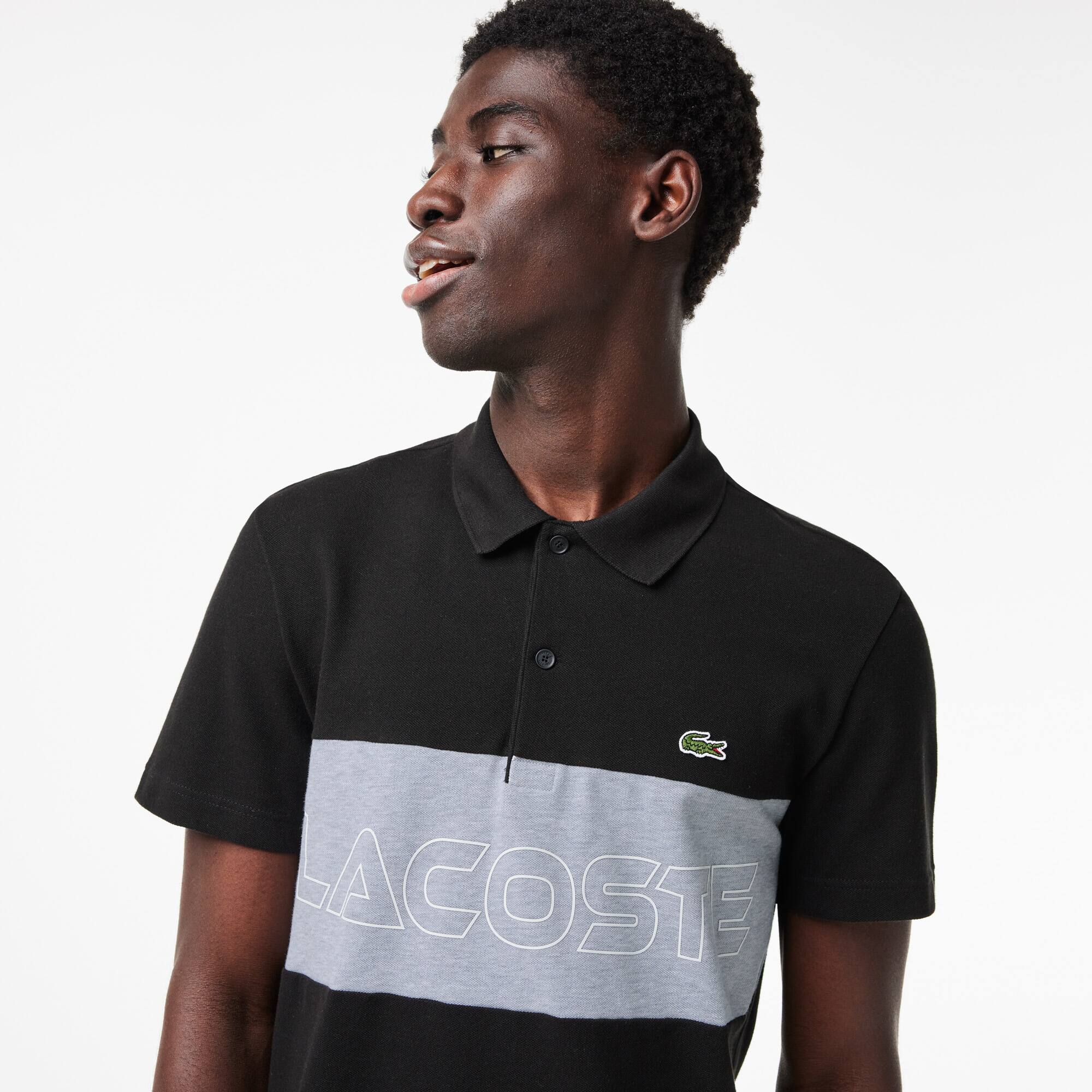 Polohemd aus Stretch-Piqué mit Colourblock Kurze Ärmel - Schwarz - Lacoste - Herren