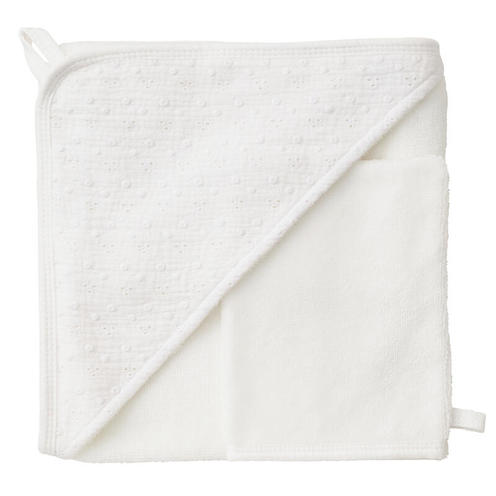 Cape de bain + gant broderie anglaise blanc - BB&CO