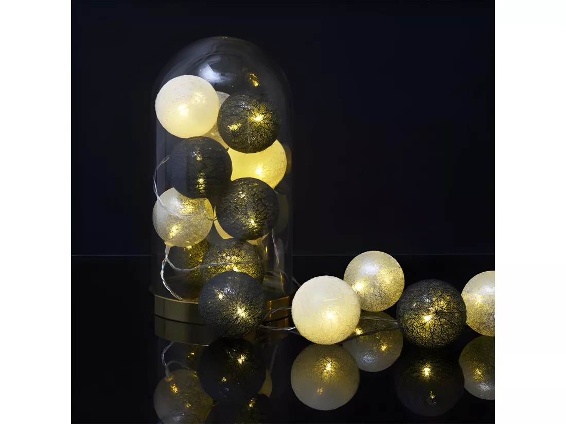 Guirlande Boule Usb 15 Led Gris Blanc Bleu