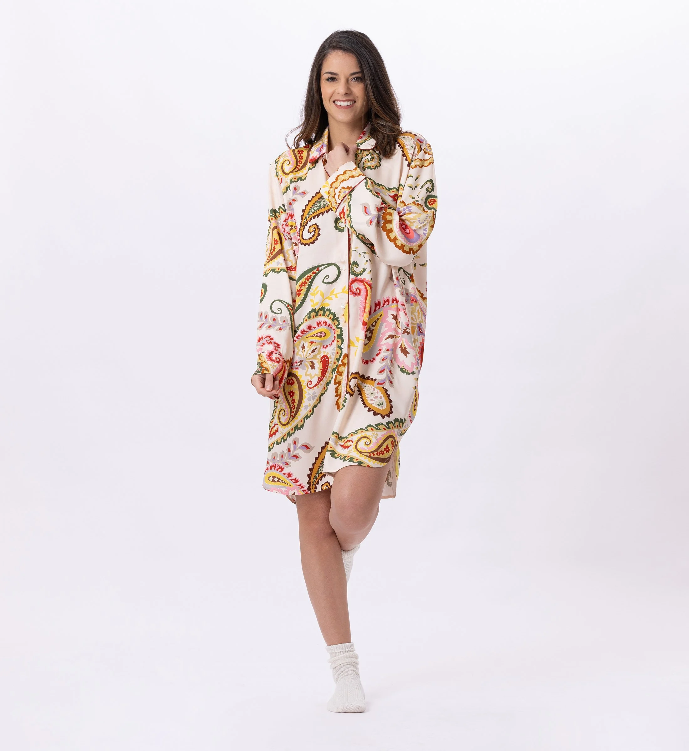 ALLEGRA 805 - Chemise de nuit boutonée en viscose | Multicolore