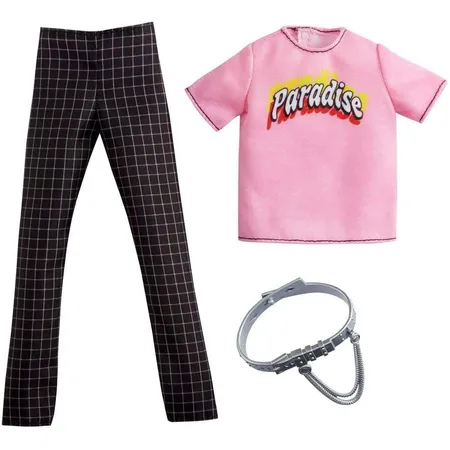Barbie Ken Fashion Pink Paradise - Rosa T-Shirt, Karierte Hose und Silbergürtel
