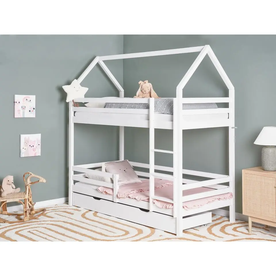 GIRGOLS - Stapelbed met opbergruimte - Wit - 90 x 200 cm - Dennenhout