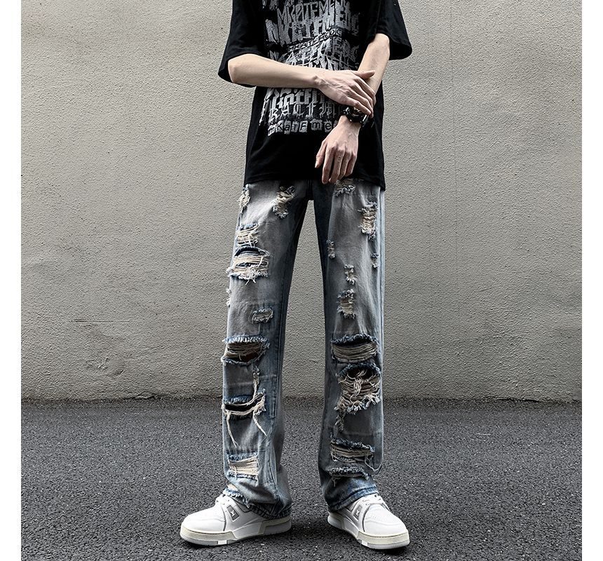 Koiyua - Hoge taille, versleten, losse jeans